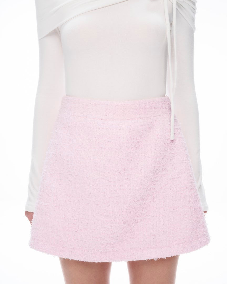 Dottie - Light Pink Tweed A-Line Skirt