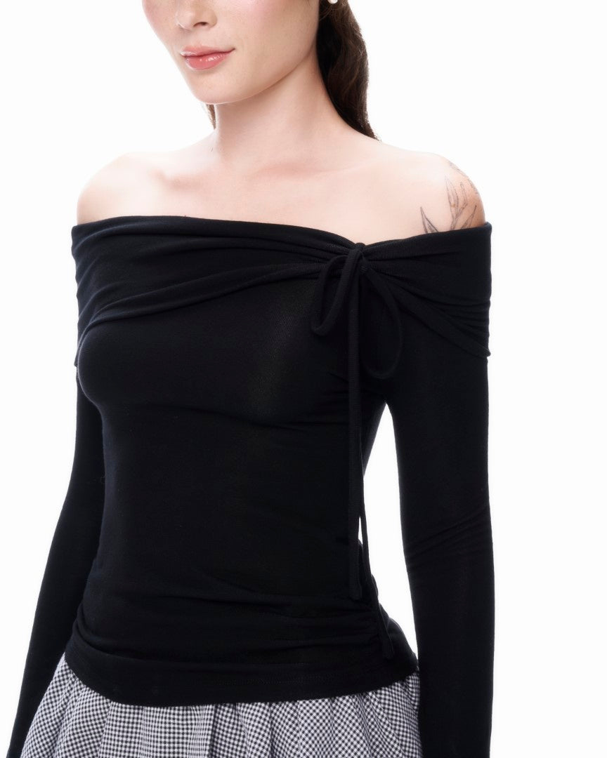 Dottie - Black Off-Shoulder Long-Sleeve Top