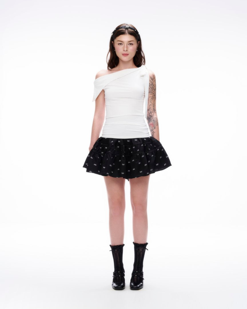 Dottie - Black Bow Detail Tiered Mini Skirt