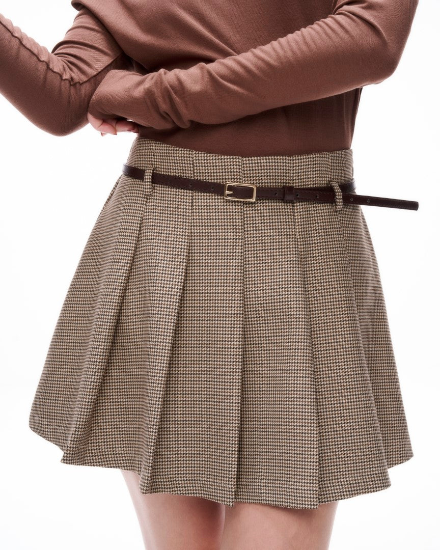 Dottie - Pleated Khaki Skort in Brown