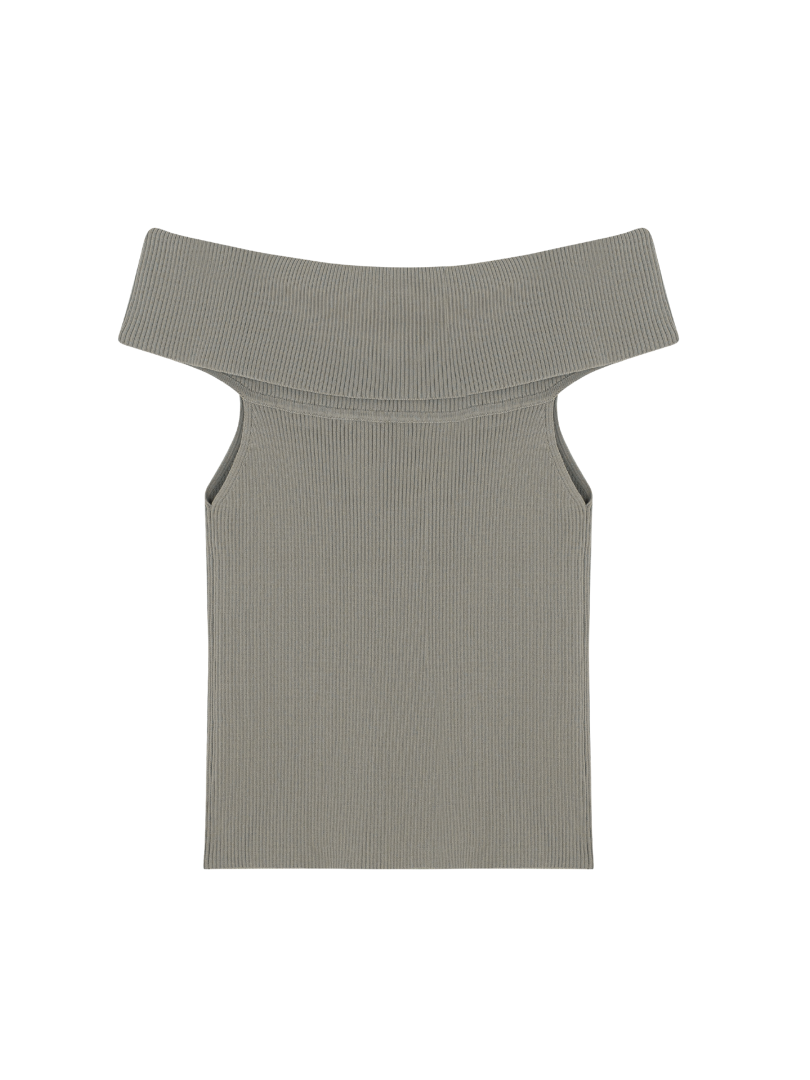 COCOSIN - Grey Knit Off Shoulder Top