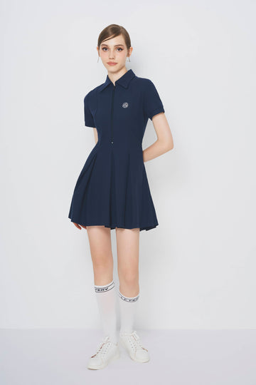 Le Fiery - Collar Pleated Dress in Navy