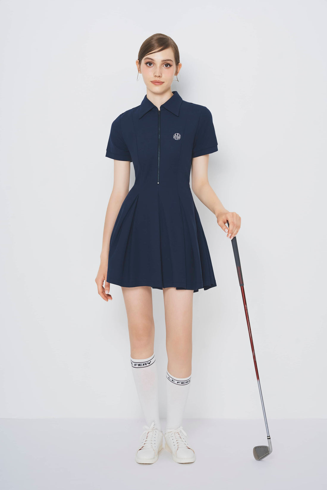 Le Fiery - Collar Pleated Dress in Navy