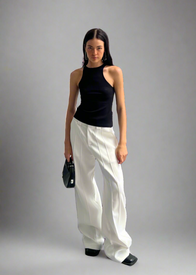 Làminapparel - White High-Waist Wide-Leg Trousers