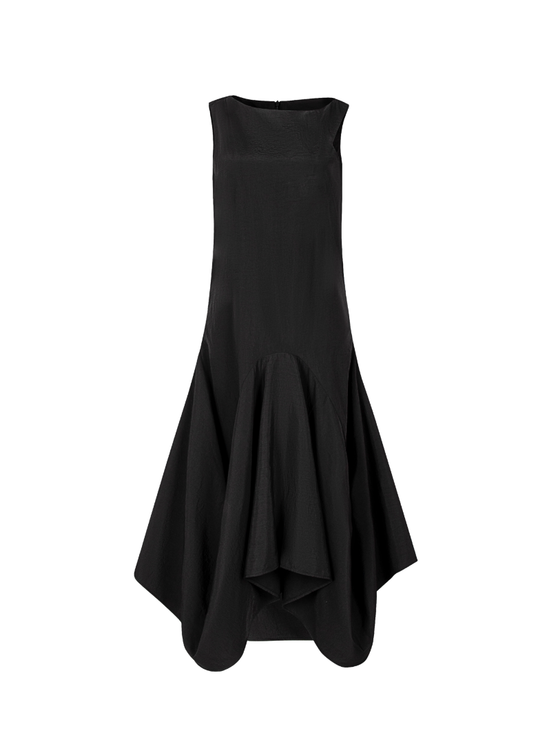 COCOSIN - Black Pleated Midi Dress