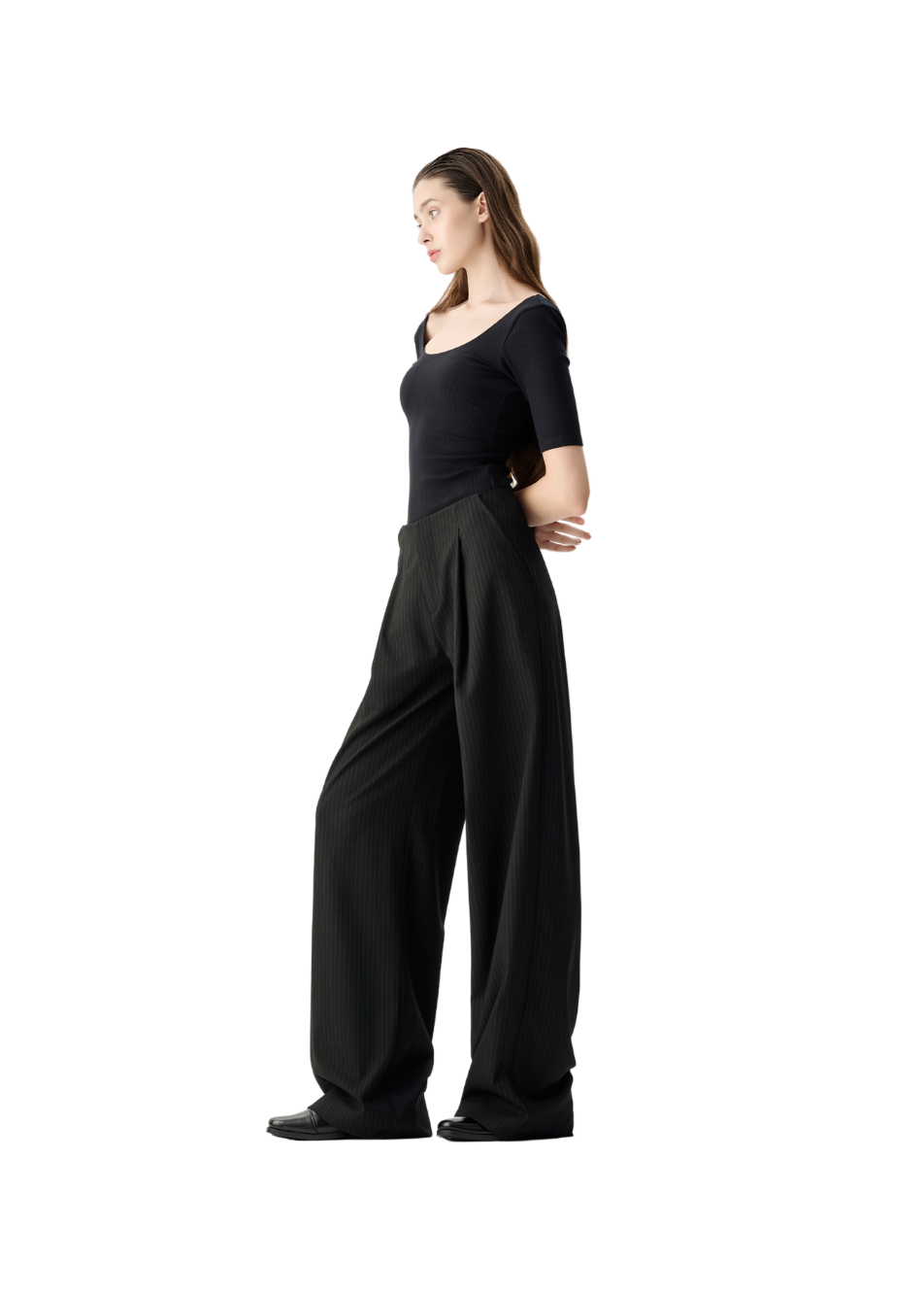 Làminapparel - Waisted Striped Wide-Leg Trousers