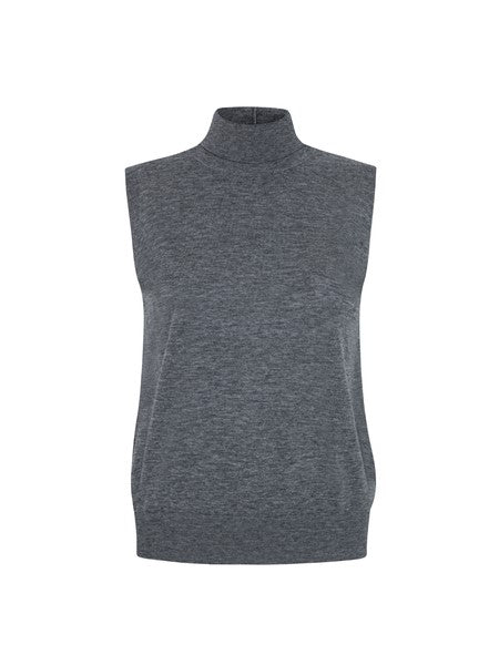 COCOSIN - Grey High-Neck Sleeveless Knit Top