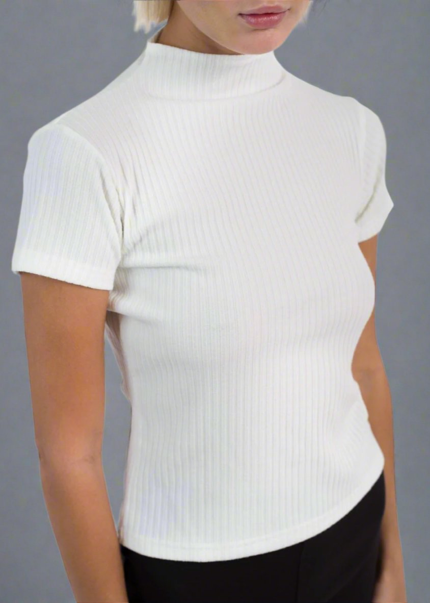 Làminapparel - Black/ White Mock Neck Cotton Ribbed Top