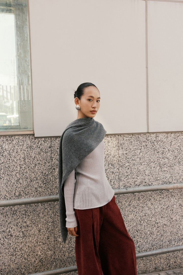 COCOSIN - Essential Grey Ribbed Knit Top