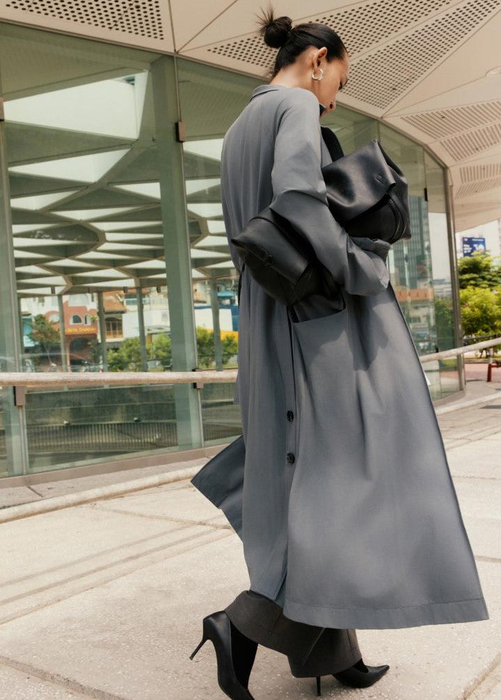 COCOSIN - Minimalist Gray Belted Long Coat