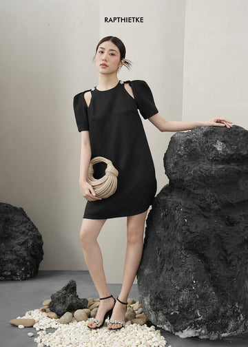 RẬP Vietnam - Black Cutout Shoulder Embellished Dress