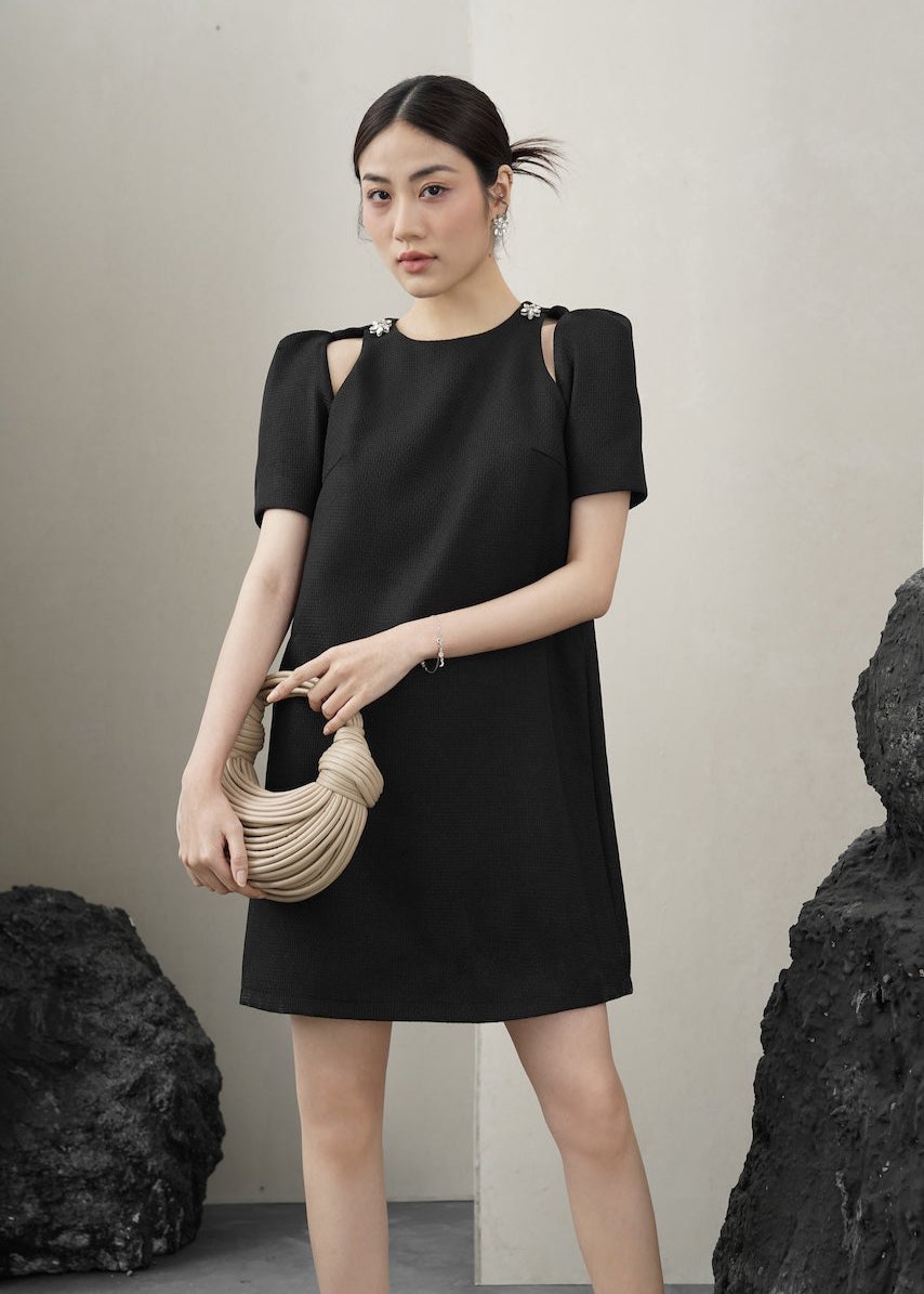 RẬP Vietnam - Black Cutout Shoulder Embellished Dress