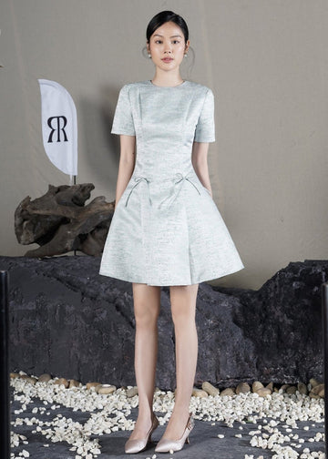 RẬP Vietnam - Light Blue Fit-and-Flare Dress with Bow Details