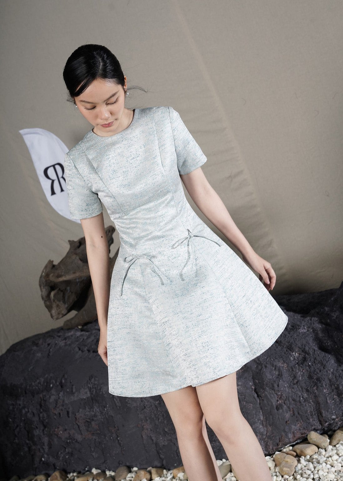 RẬP Vietnam - Light Blue Fit-and-Flare Dress with Bow Details