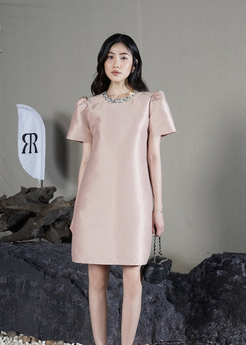 RẬP Vietnam - Pink Puff-Sleeve Crystal Embellished Midi Dress