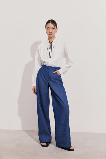 À Tous - Blue High-Waisted Wide-Leg Denim Trousers