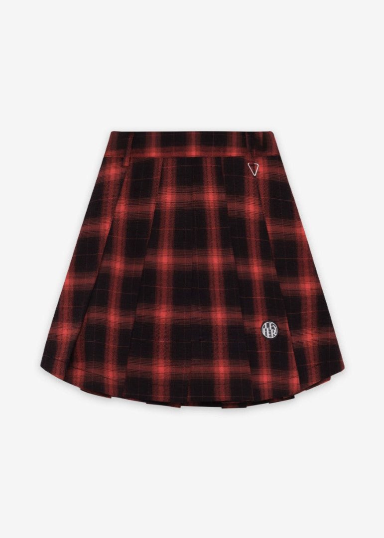 Le Fiery - Check Pleated Skirt in Red