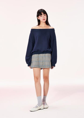 DOTTIE - Navy Off-Shoulder Sweatshirt