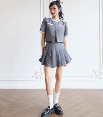 Ceci Cela -  Grey Pleated Mini Skirt