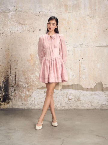 Ceci Cela - Pink Bow-Tie Flared Waist Dress