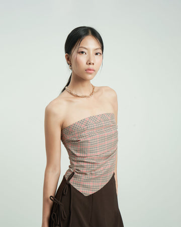 KHAUBYCQ - Checkered Strapless Cotton Top