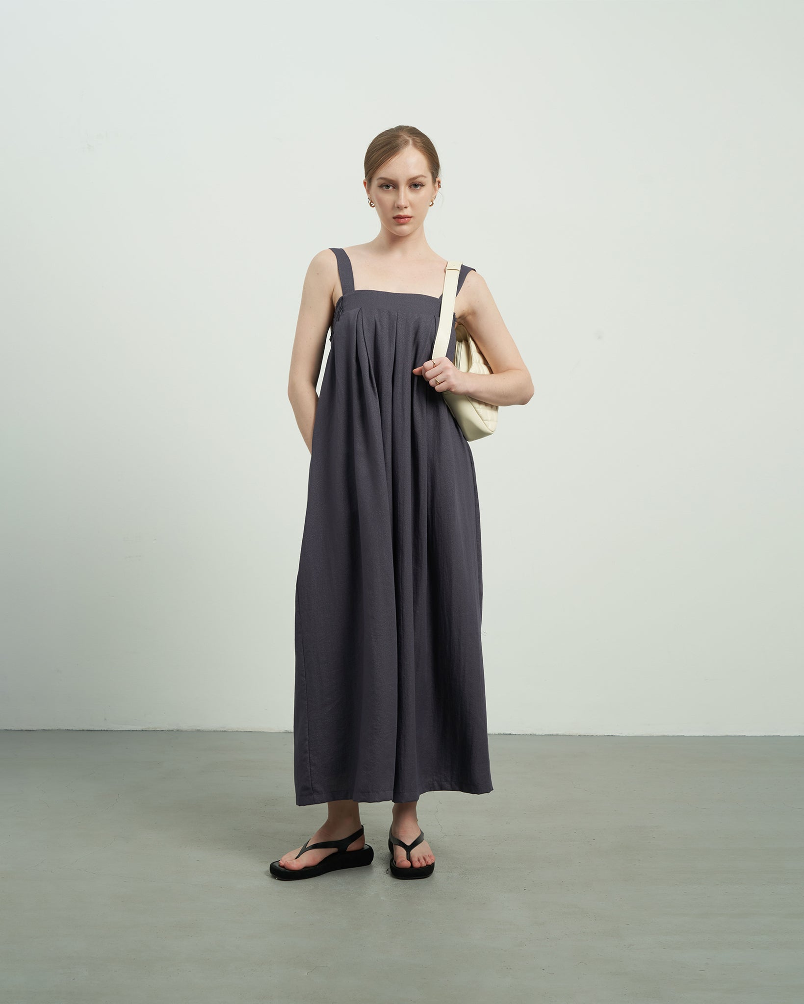 KHAUBYCQ - Navy Cotton Pleated Jumpsuit