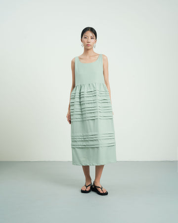 KHAUBYCQ - Green Tiered Linen Midi Dress