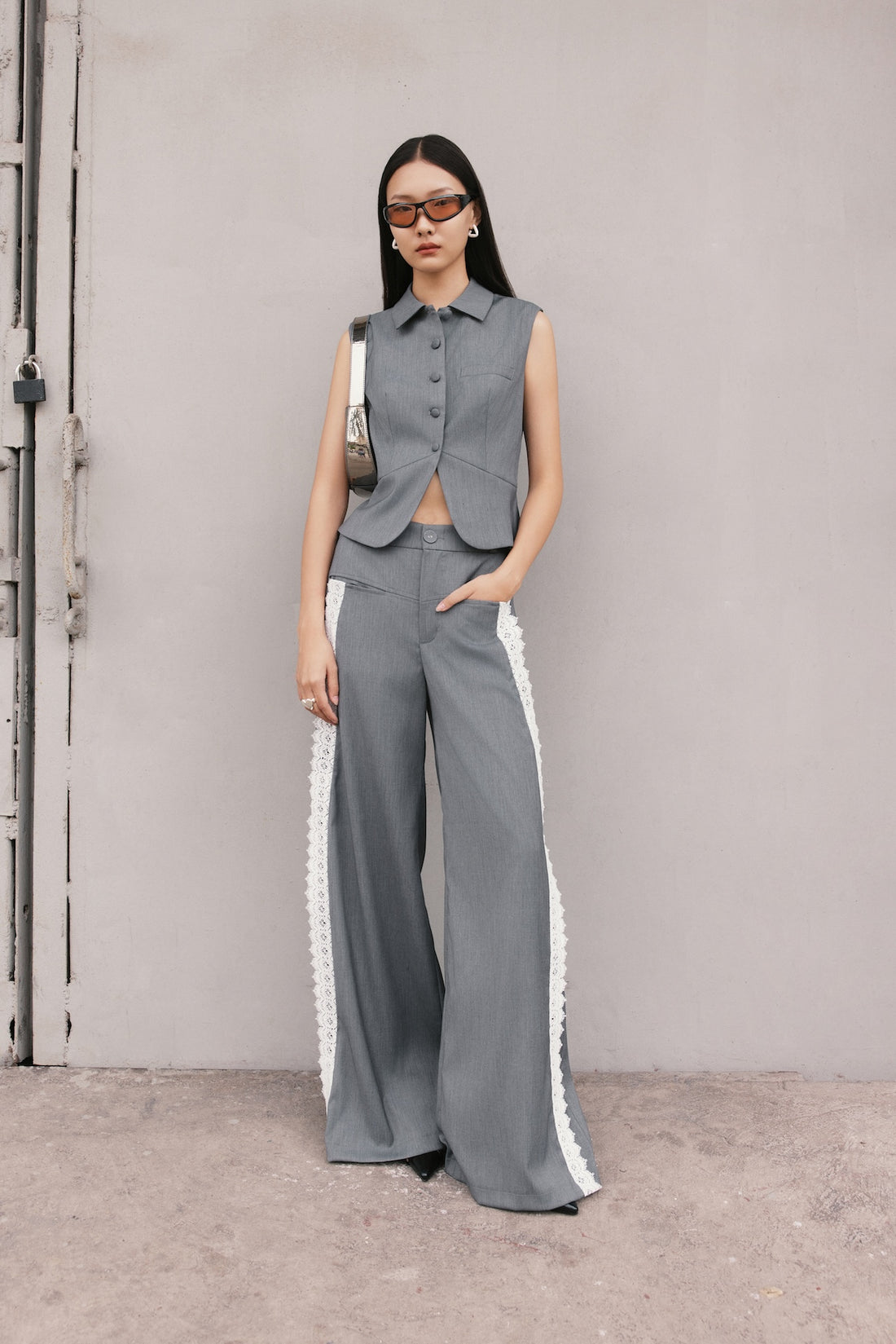 À Tous - Sleeveless Tailored Vest with Lace Detailing