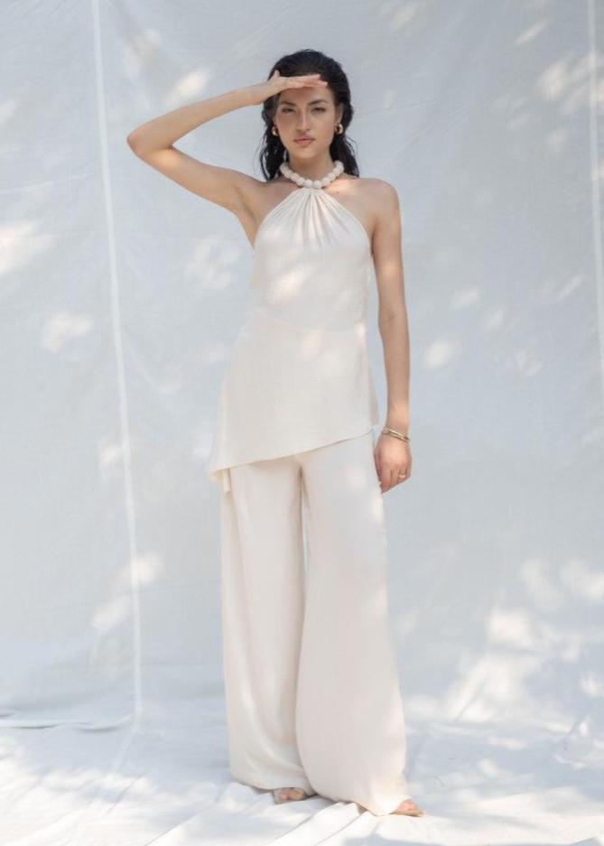 MACH NHA DUONG - Amanda High-Waisted Wide-Leg Silk Pants