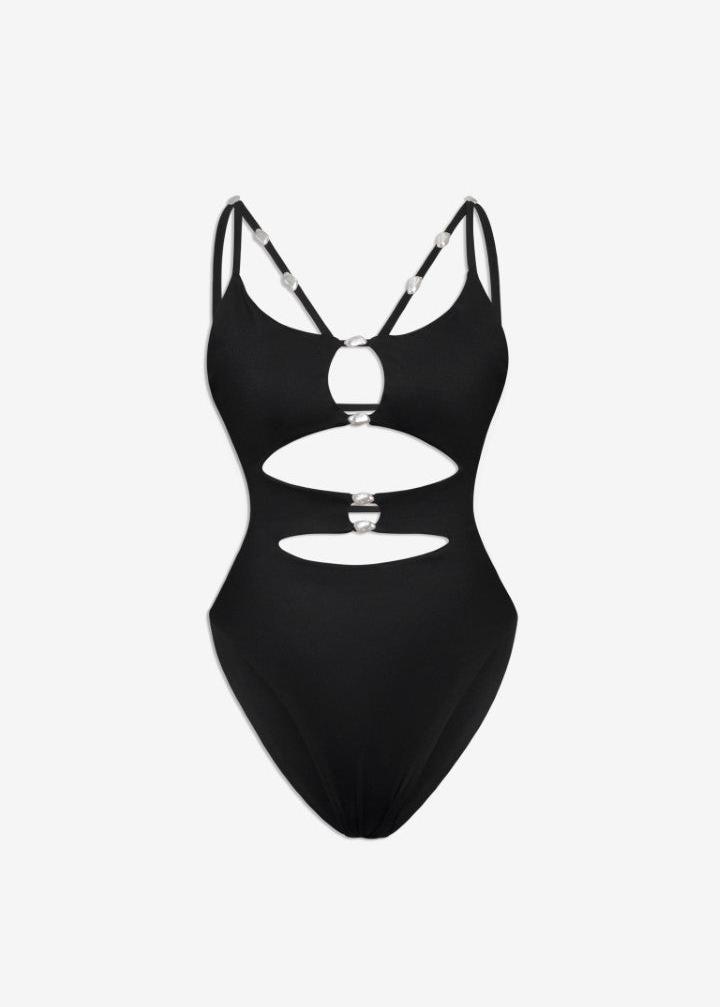 MACH NHA DUONG - Black Pearl-Embellished Cutout Bodysuit