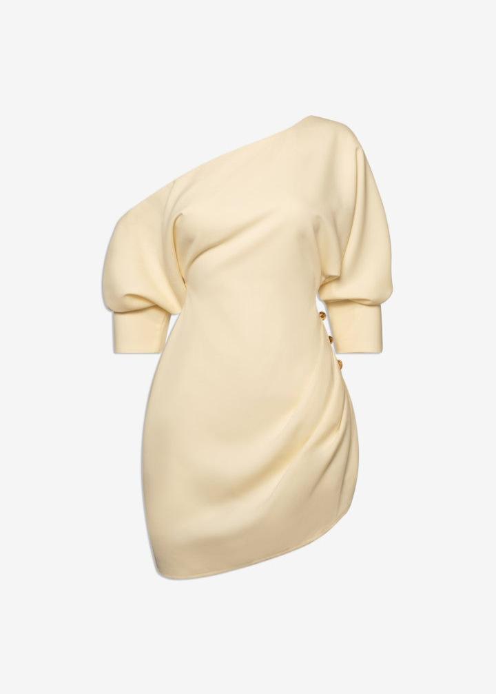 MACH NHA DUONG - Backless Off-Shoulder Dress with Batwing Sleeves In Cream Cotton Silk