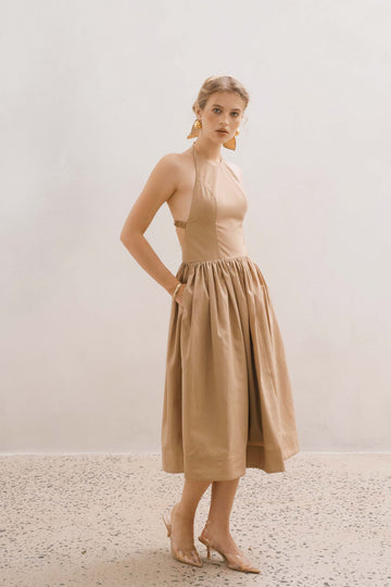 MACH NHA DUONG - Golden Hour Brown Halter Dress