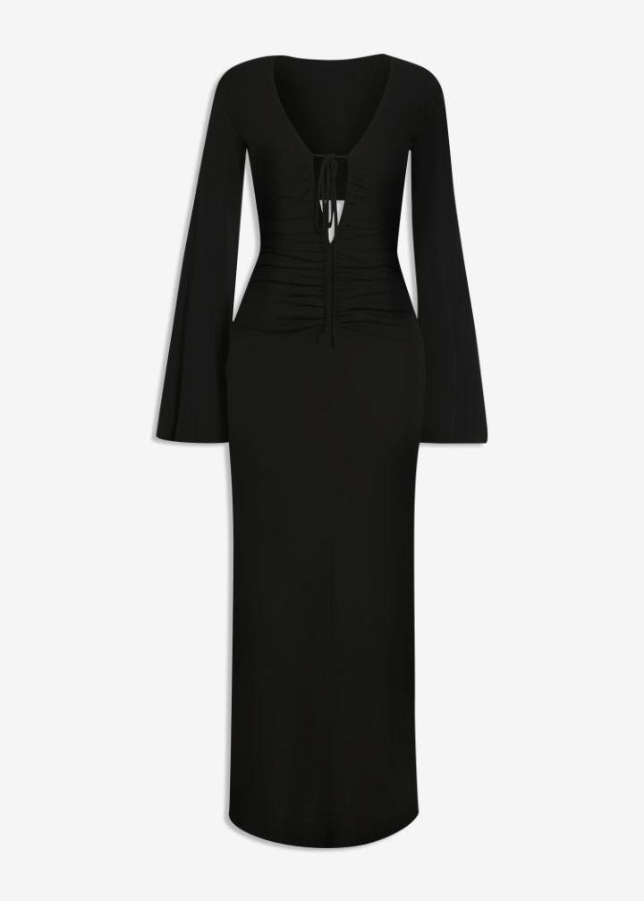 MACH NHA DUONG - Black Bell Sleeve Tie-Front Maxi Dress