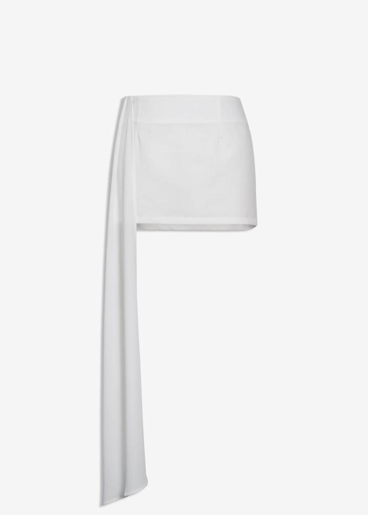 MACH NHA DUONG - White Mini Skirt with Draped Sash Detail