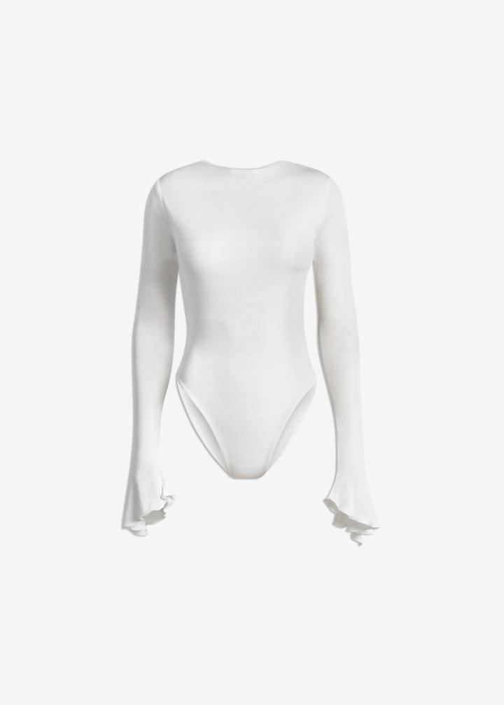 MACH NHA DUONG - White Long-Sleeve Cutout Bodysuit