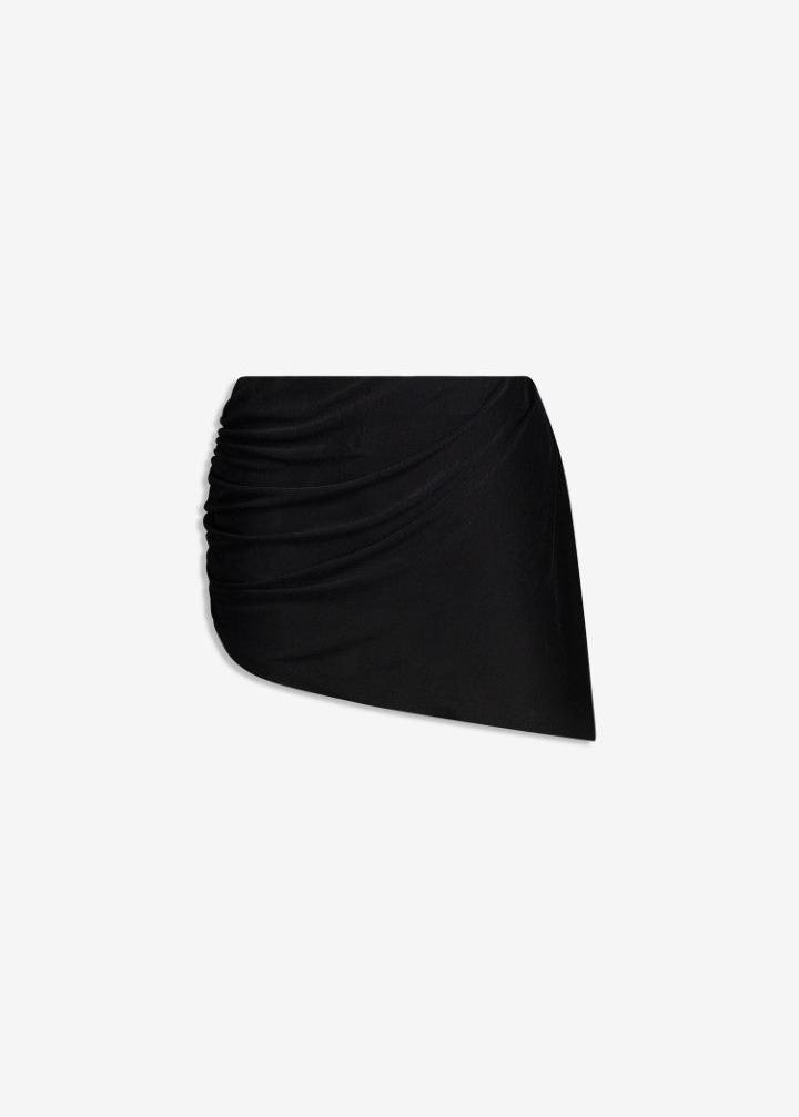 MACH NHA DUONG - Black Ruched Mini Skirt with Built-In Shorts