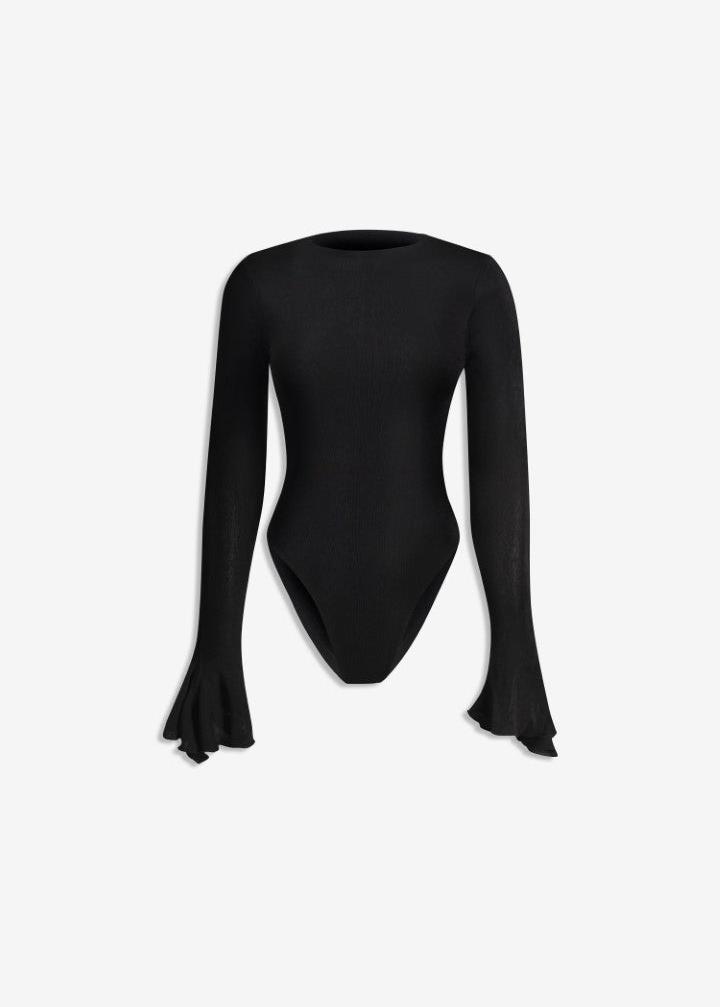 MACH NHA DUONG - Black Long-Sleeve Cutout Bodysuit