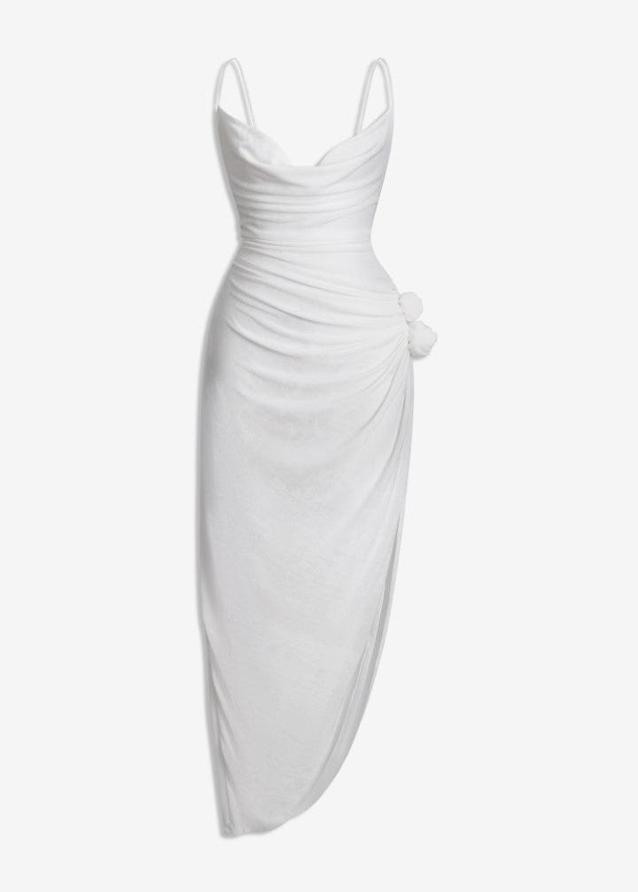 MACH NHA DUONG - White Rose-Detail Asymmetrical Cutout Back Dress