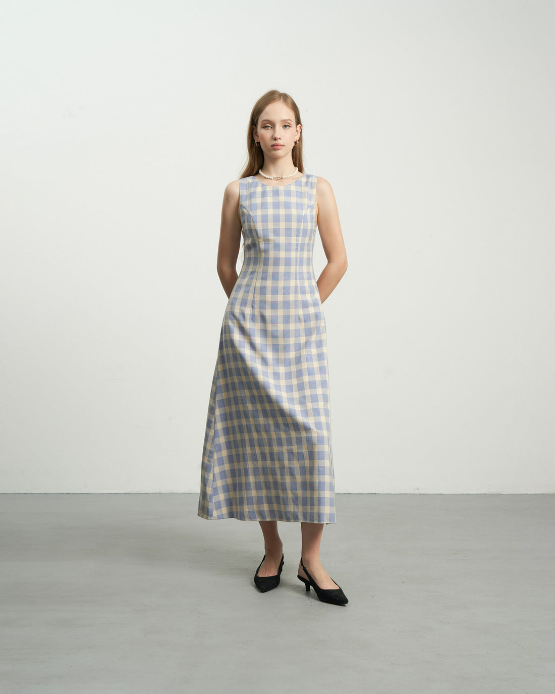 KHAUBYCQ - Purple Checkered Sleeveless Cotton Maxi Dress - Modest Summer Dress