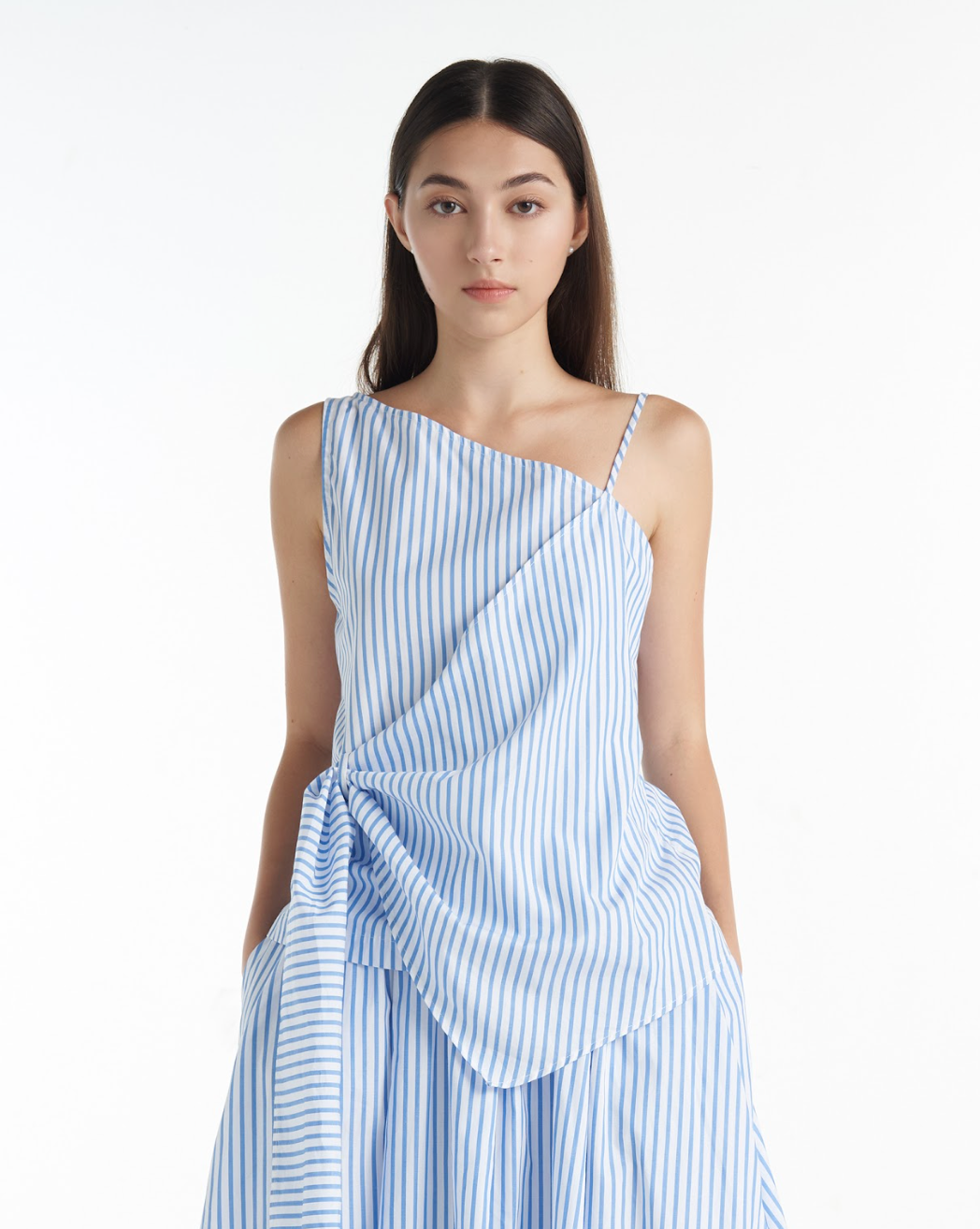 KHAUBYCQ - Striped One-Shoulder Cotton Linen Top