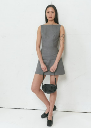 Fig & Tonka - Grey Boat Neck Mini Dress - Slim Fit Linen Summer Dress