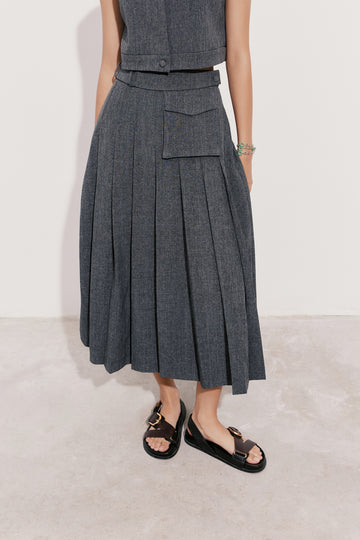 À Tous - High-Waisted Pleated Midi Skirt - Tailored Elegance