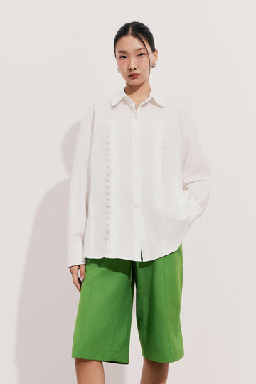 À Tous - White Button-Up Cotton Long Sleeve Shirt