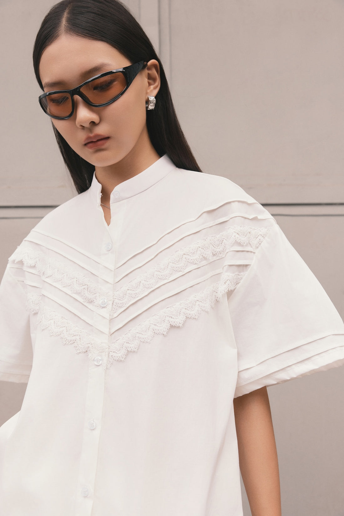 À Tous - White Lace-Detail Cotton Button-Up Shirt