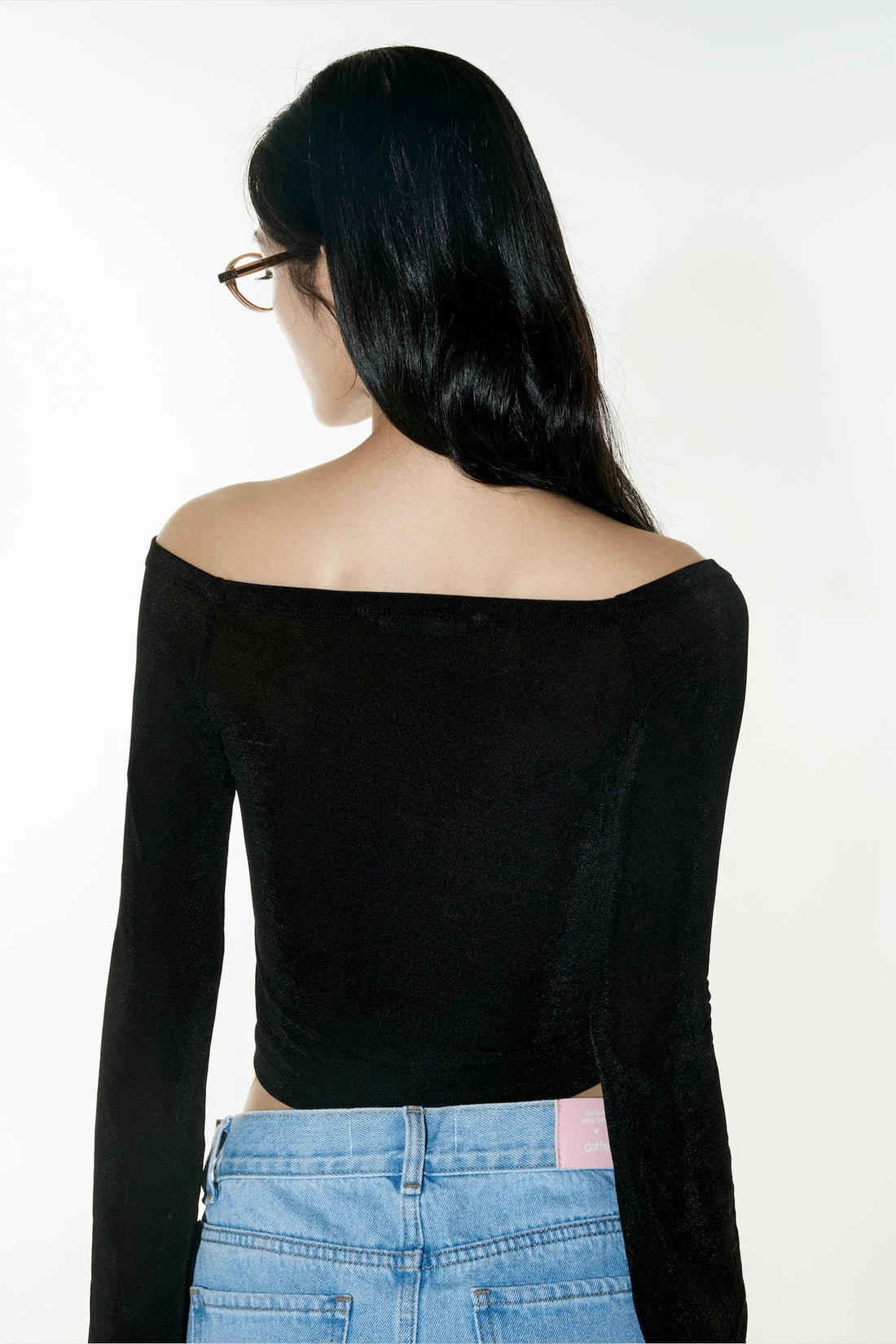 Dottie - Black Off-Shoulder Spandex Long Sleeve Top