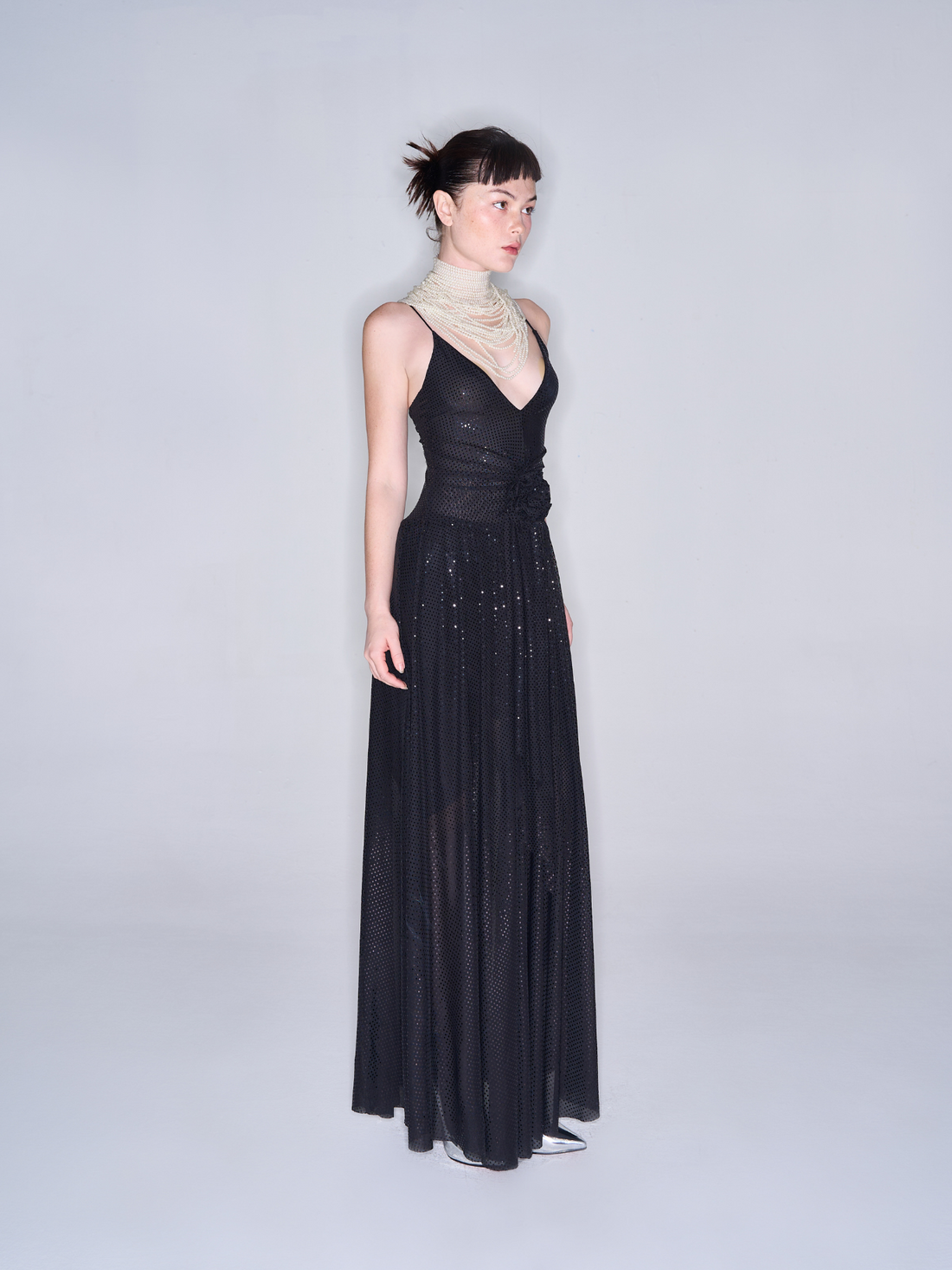 COCOSIN - Black Sequin V-Neck Maxi Dress