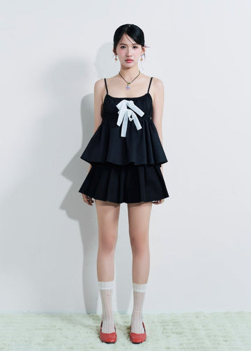 Dottie - Black Spaghetti Strap Bow Detail Top