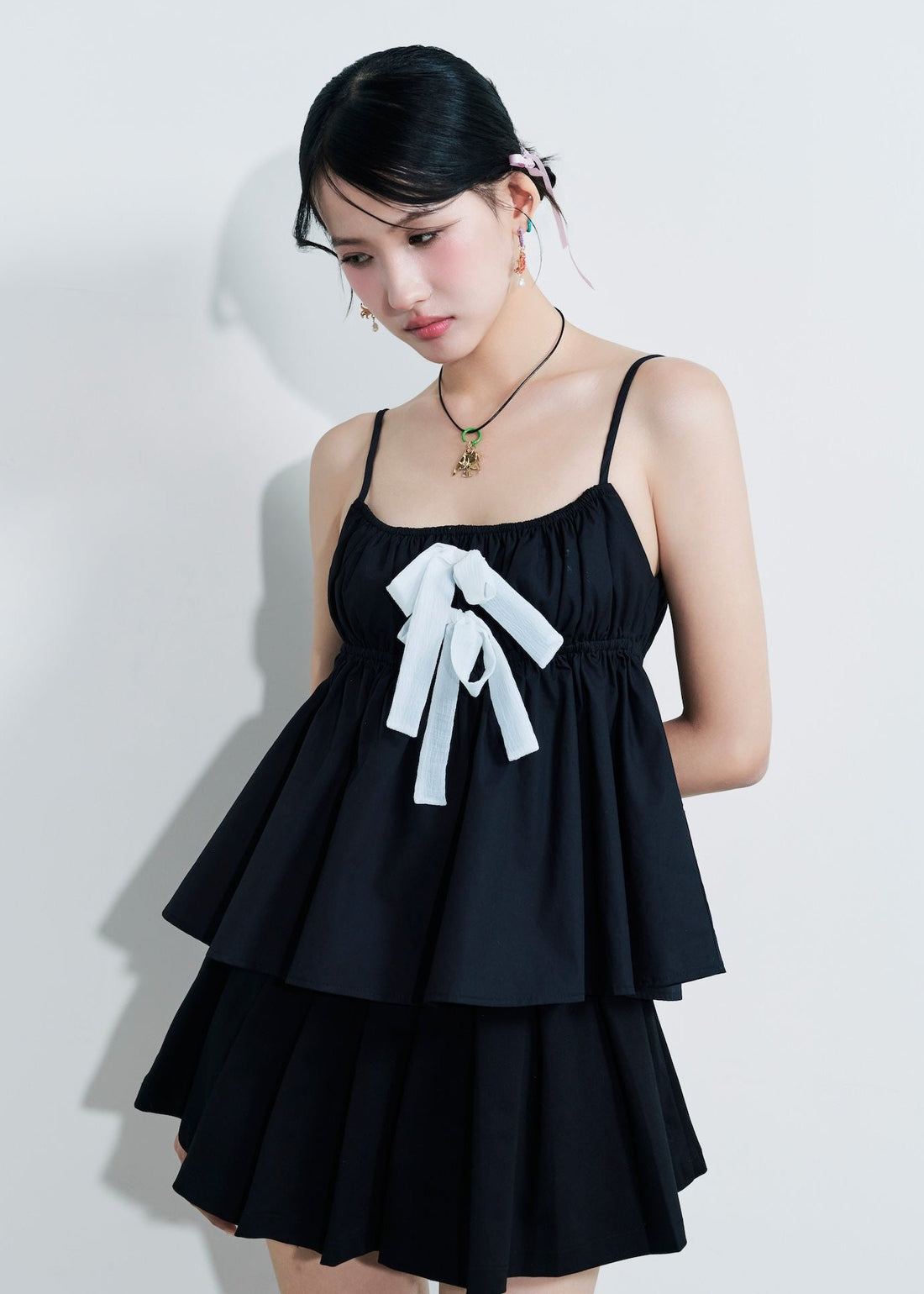 Dottie - Black Spaghetti Strap Bow Detail Top