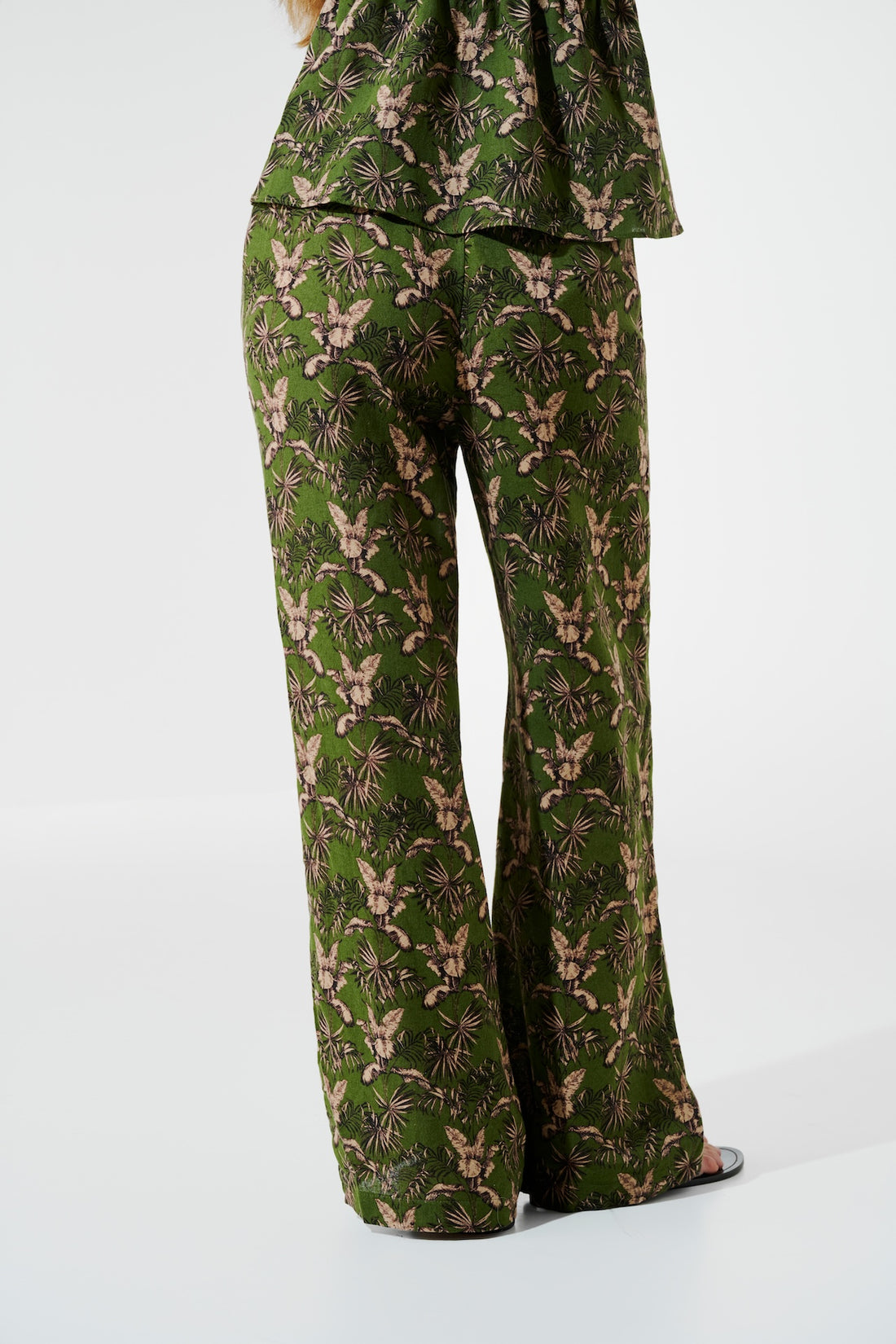 Dottie - Green Floral Linen Wide-Leg Pants