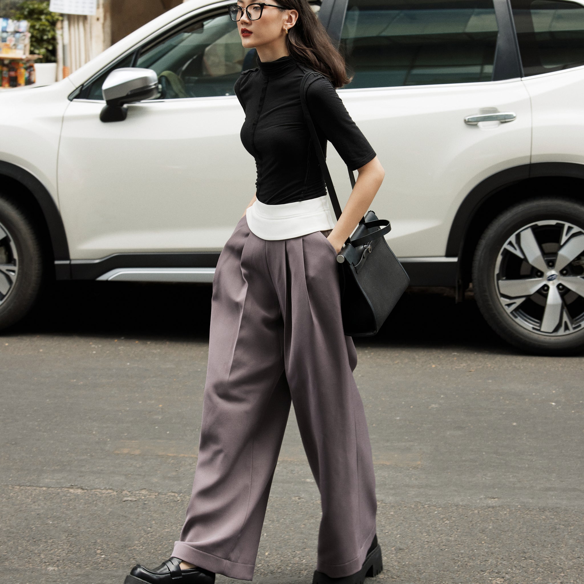 COCOSIN - Grey High-Waisted Khaki Trousers - Wide-Leg Workwear Pants